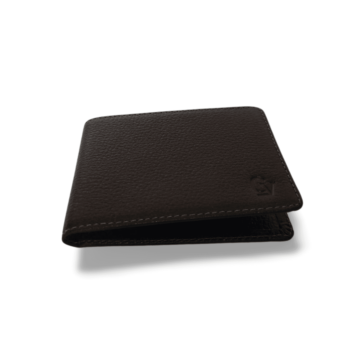 Carteira masculina de couro chocolate com proteção RFID, vista fechada e textura detalhada