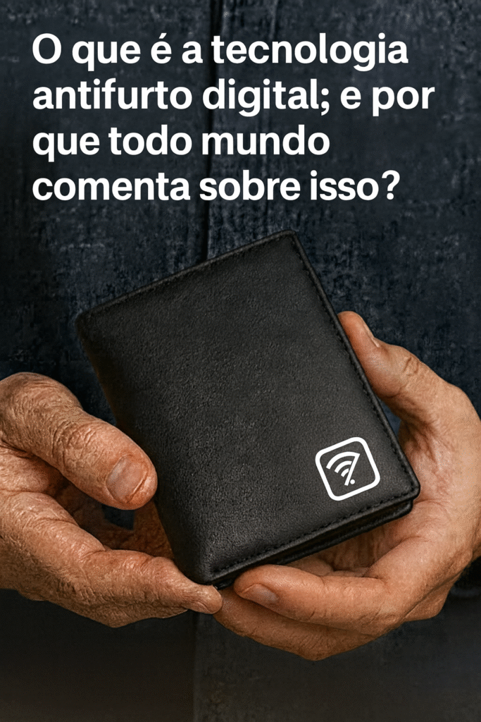 Homem segurando uma carteira preta minimalista com tecnologia de proteção contra RFID.