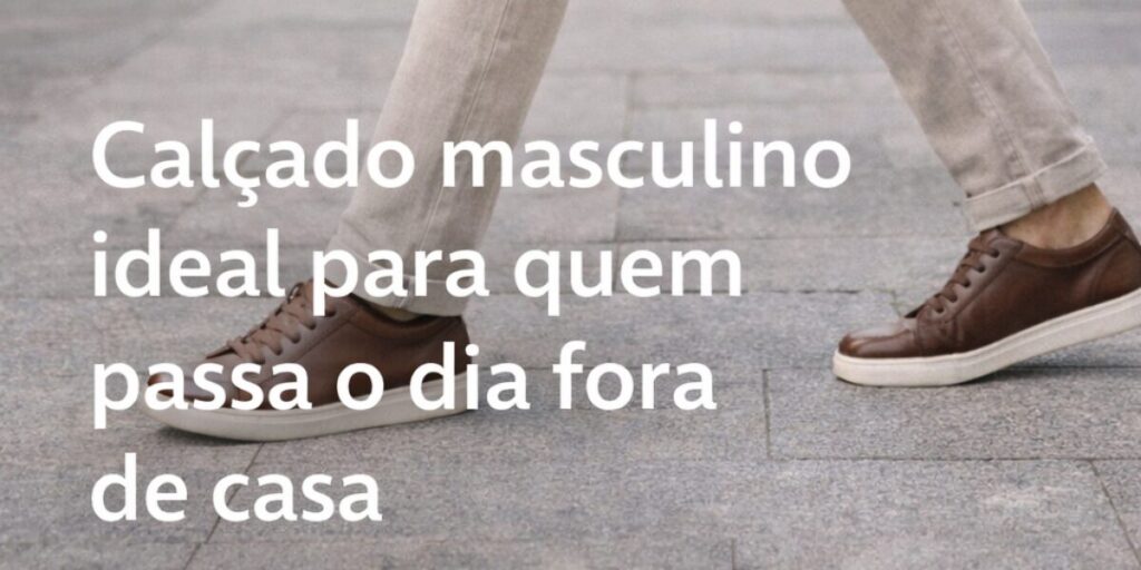 Homem caminhando na cidade usando calçado masculino confortável e versátil, ideal para quem passa o dia fora de casa, unindo estilo e praticidade.